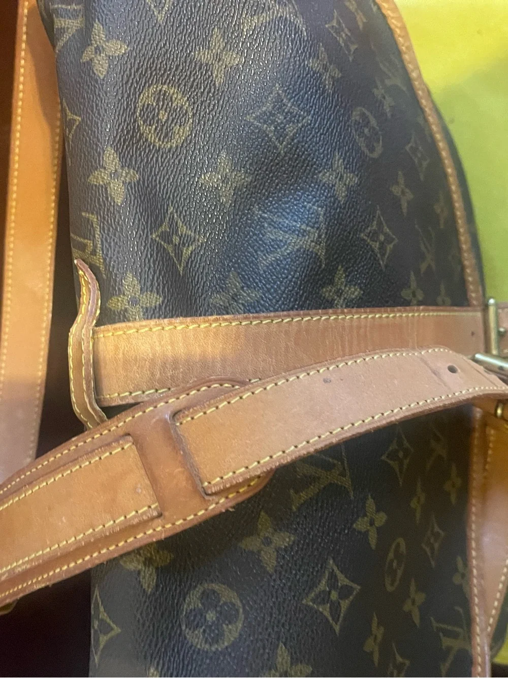 Louis Vuitton Monogram Canvas Saumur Crossbody Shoulder Bag with Tan Trim